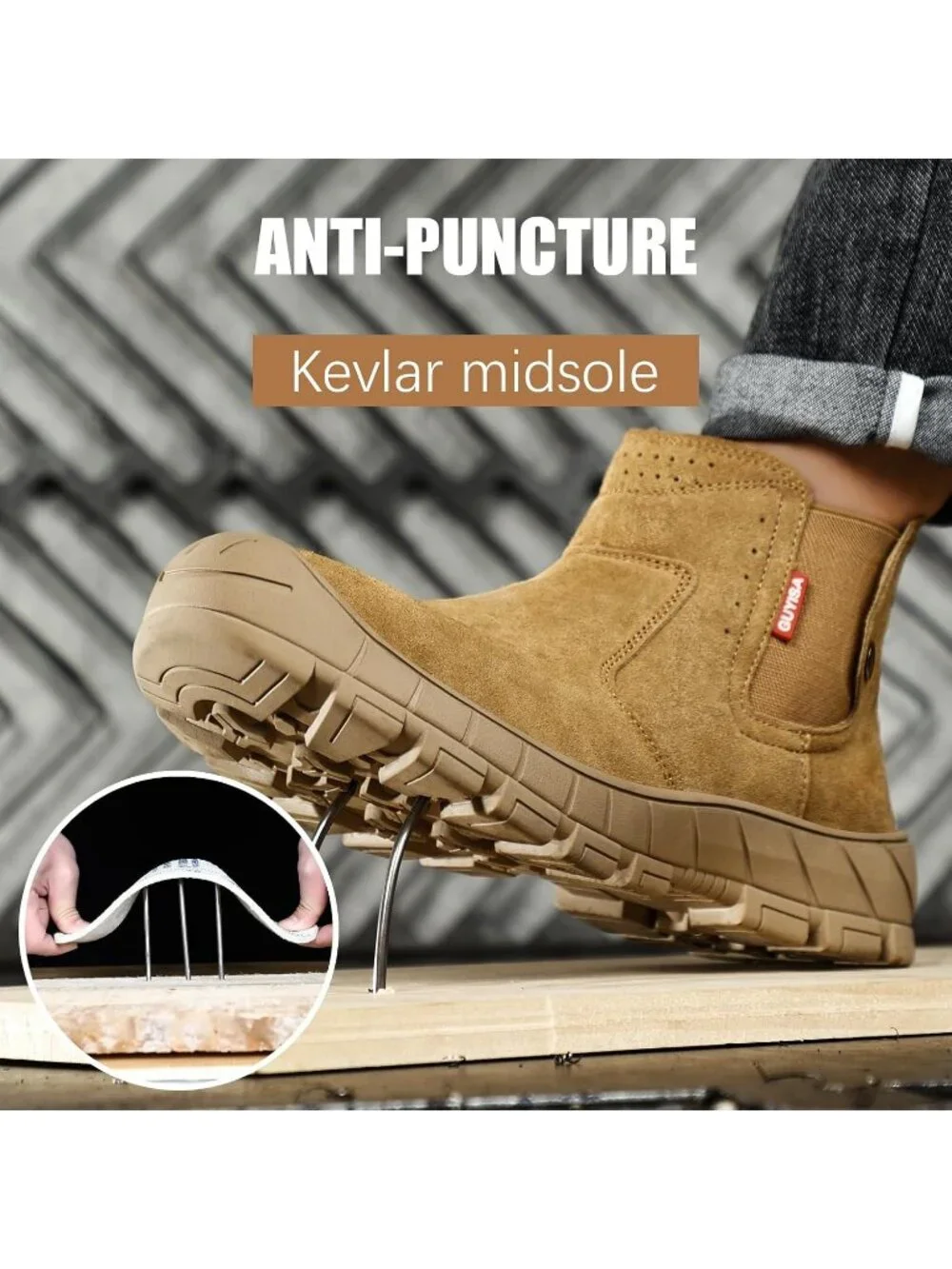 Men's Brown Fireproof Shoes Casual Mid Top Steel Toe Slip On Jobsite Work Boots